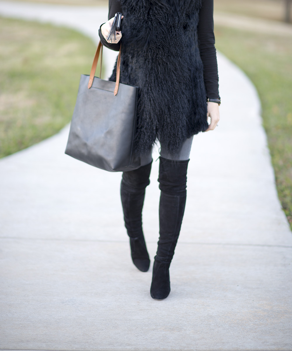 how to style a black fur vest Allyson in Wonderland