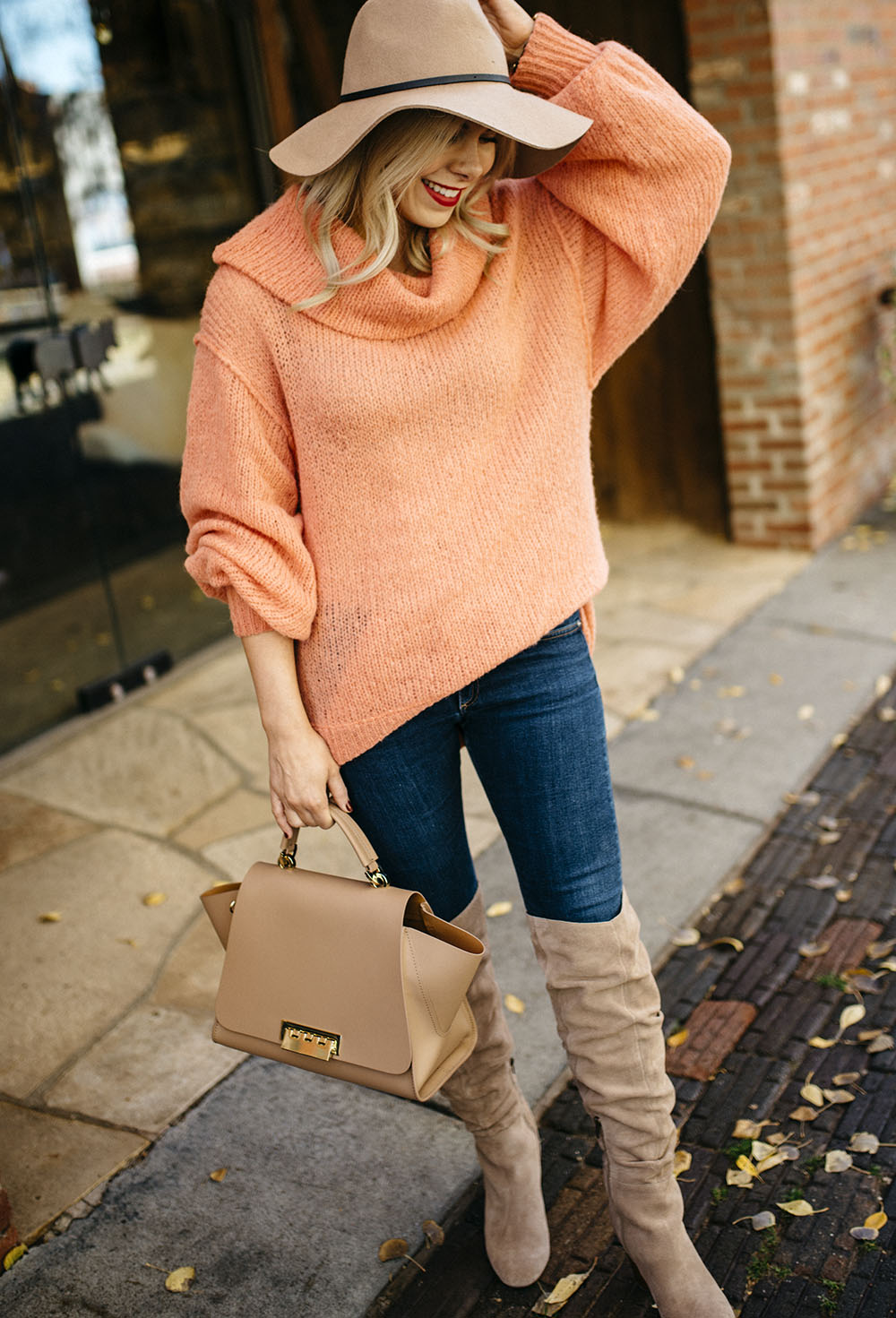 Peach sweater outfit sale