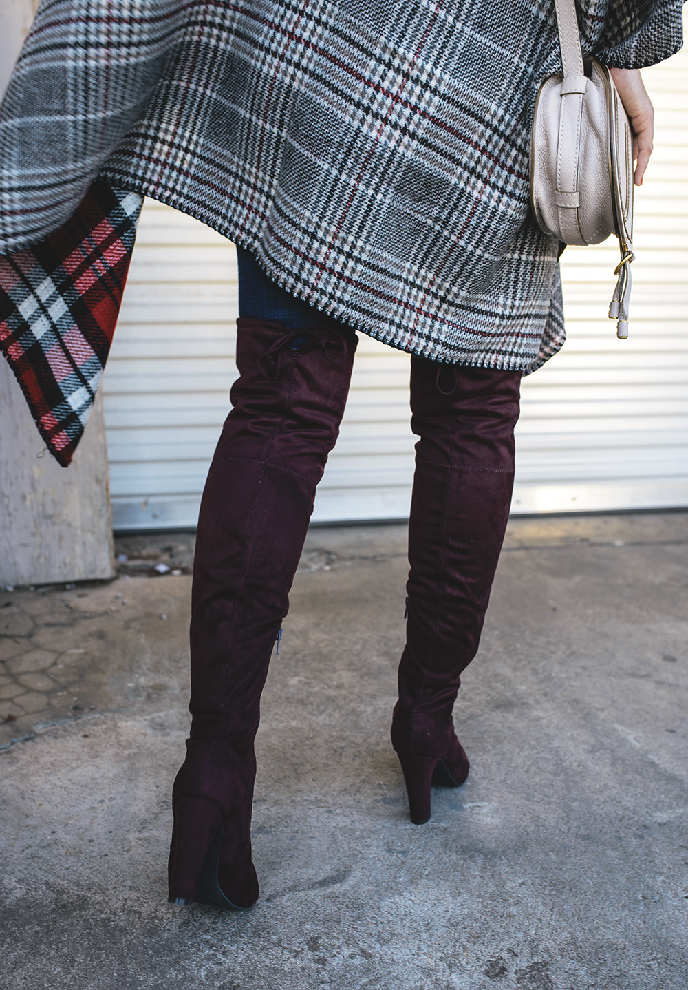 what to wear with burgundy over the knee boots - Allyson in Wonderland